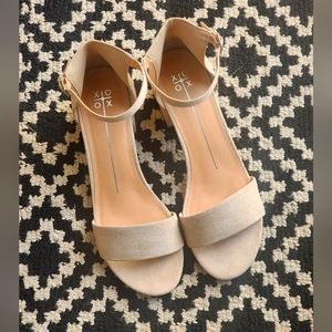 Beige ankle strap suede sandals